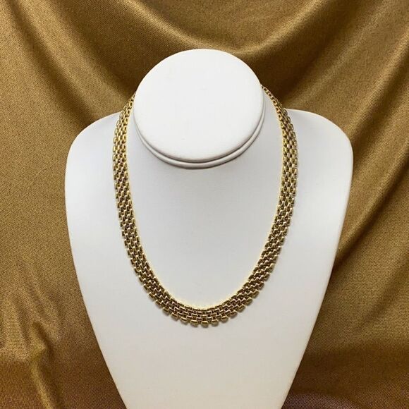 14K Solid Heavy Yellow & White Gold 17.5” Choker Necklace 63.3 gm - Picture 1 of 11